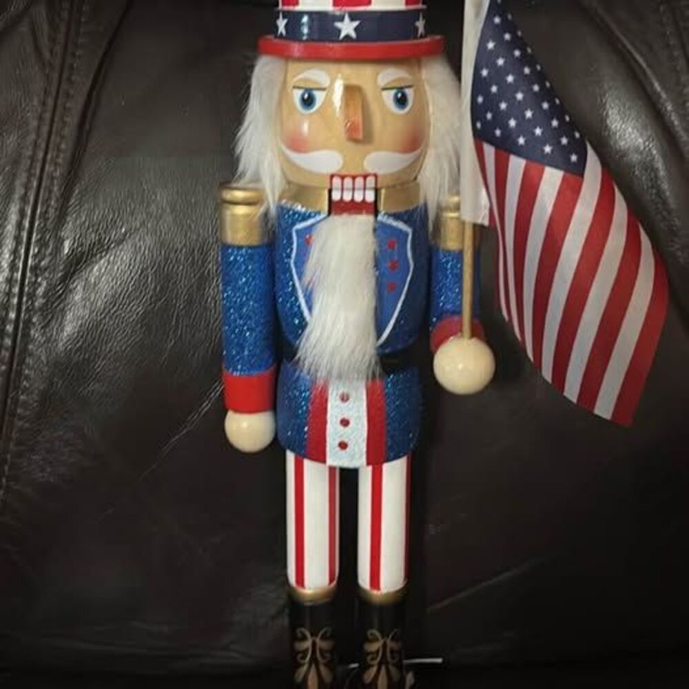 Uncle Sam Patriotic Nutcracker with American Flag